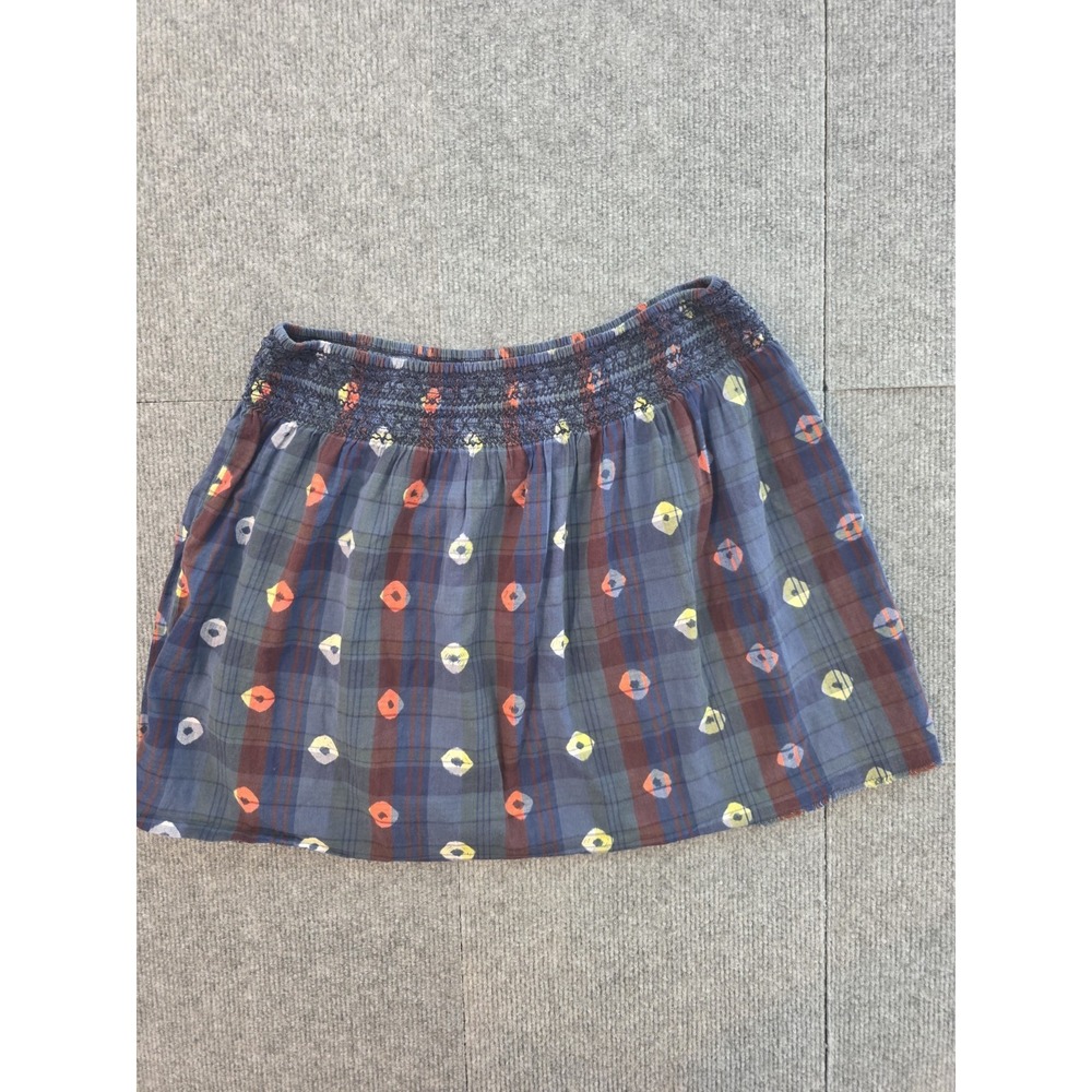 VTG Y2K Old Navy Miniskirt Sz S Blued Plaid Geo Diamond Cotton LightweightRawHem